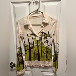 Floral Print Long Sleeve Top - Cream and Green